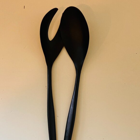 Vintage Long Stemmed SWISS Made  Black Salad Fork & Spoon and Vintage Wood Board - Picture 5 of 9